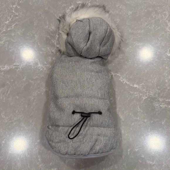 Other - Gray Quilted Dog Winter Coat with Faux Fur Hood Size XS
